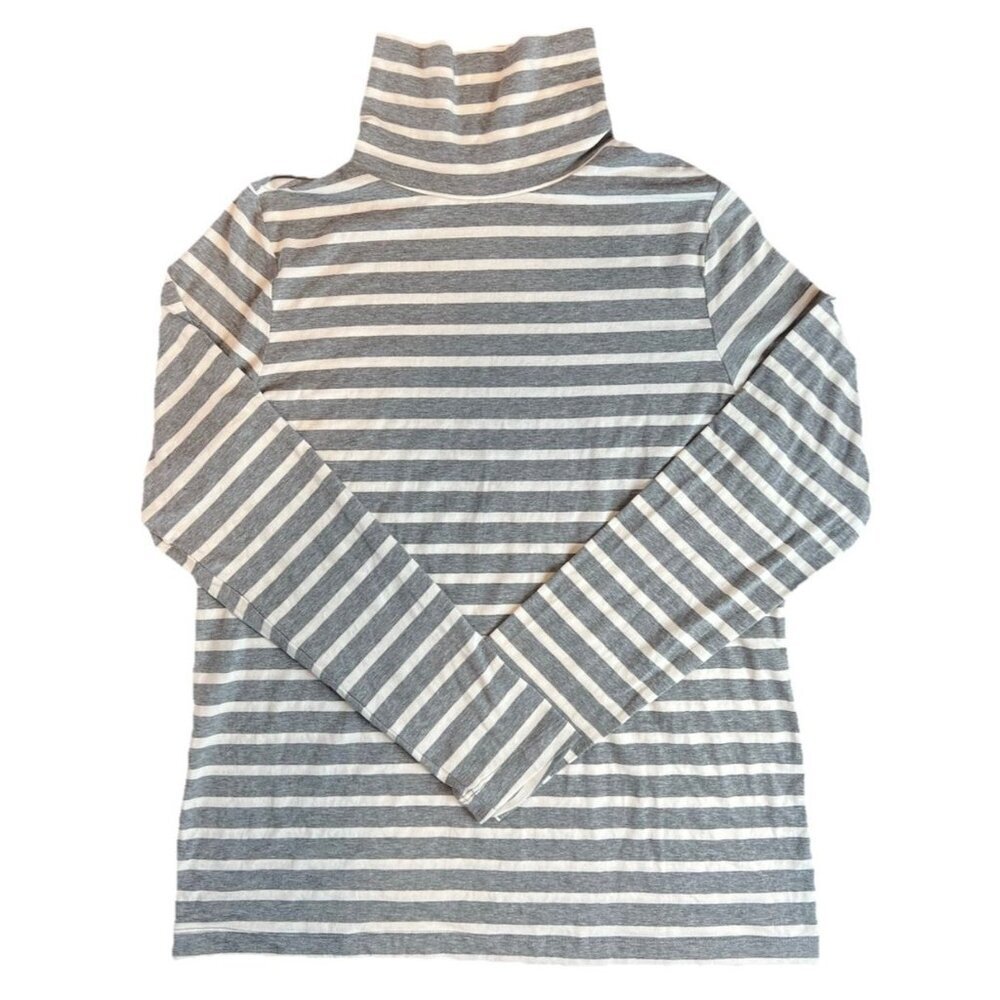Sonoma Life +Style Women’s Turtleneck Size Large Gray White Striped Long Sleeve